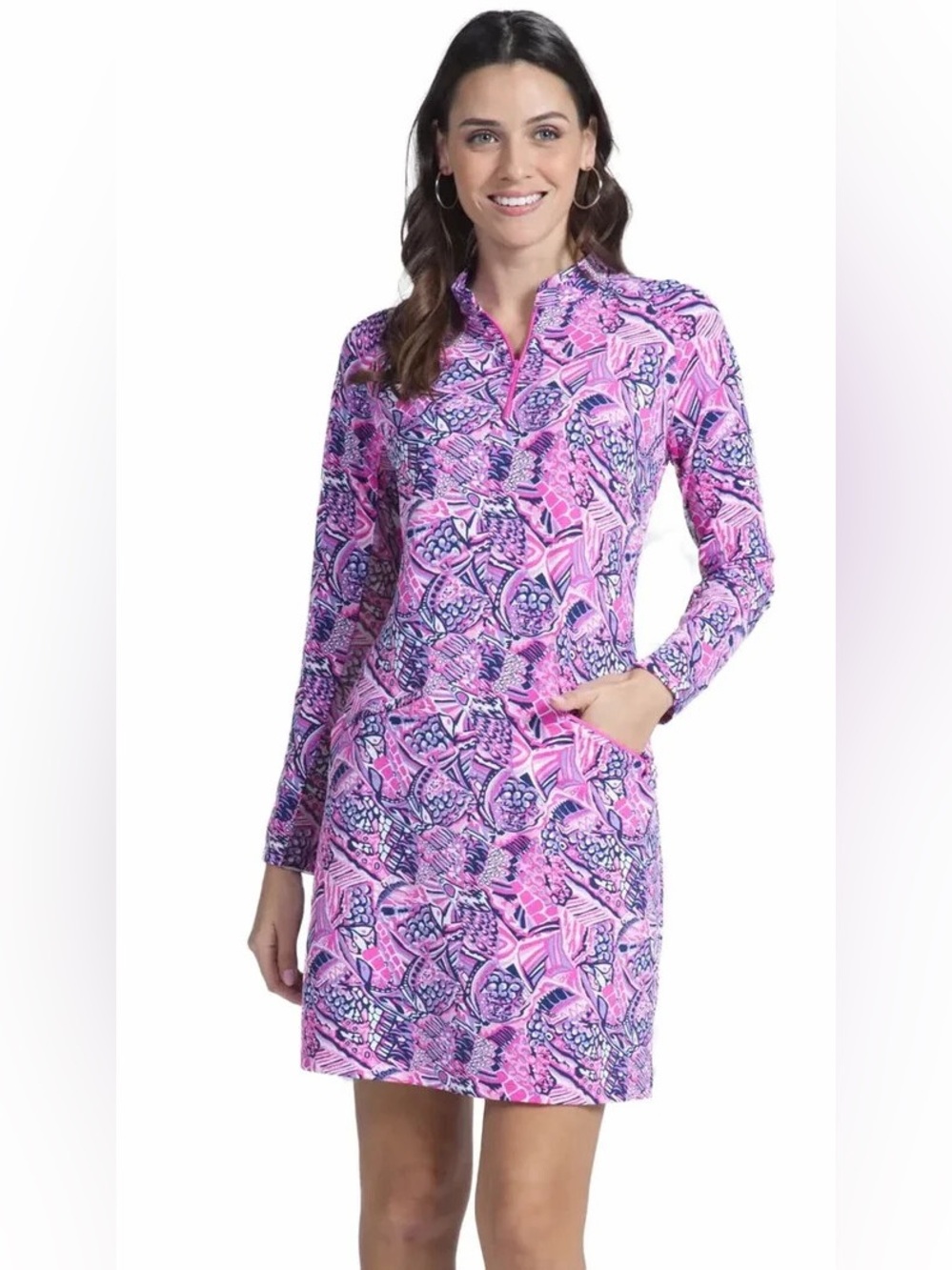 IBKUL Johanna Pink Print UPF 50+ Long Sleeve Golf Dress Size Small